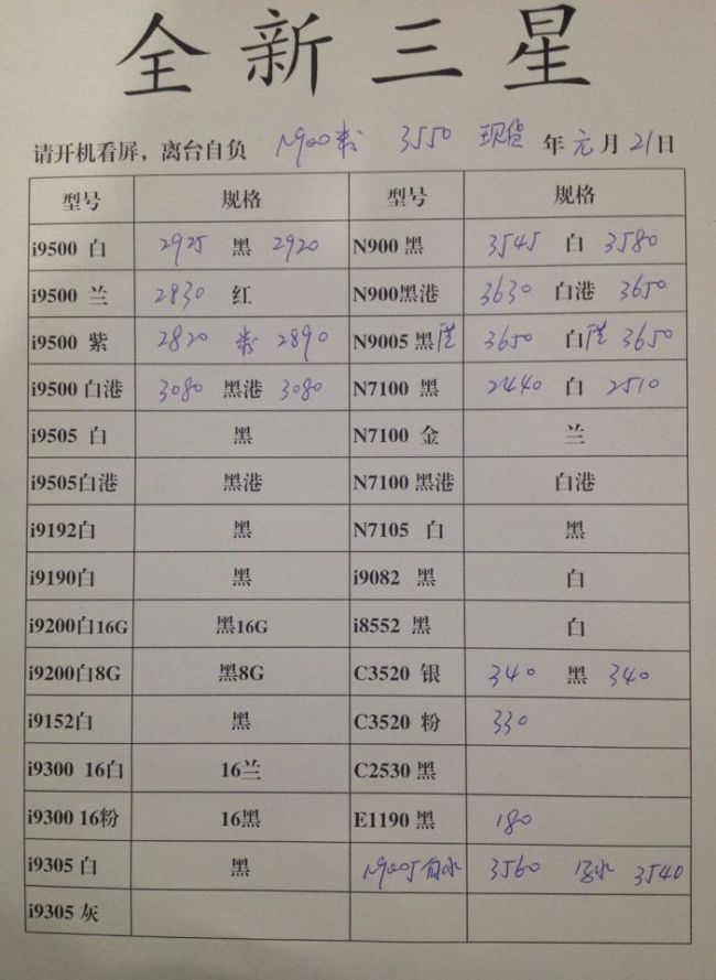 2014年1月21日深圳华强北水货手机报价单_0